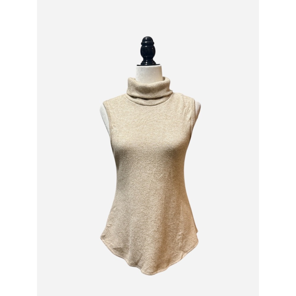 Fifteen Twenty Sleeveless Turtleneck Sweater Womens Size Small Beige Made in USA
